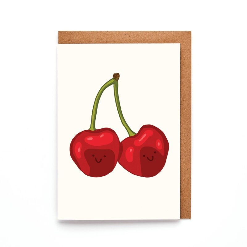 Mini Cherries Card | Cute Fruit Greeting | Small Love Card
