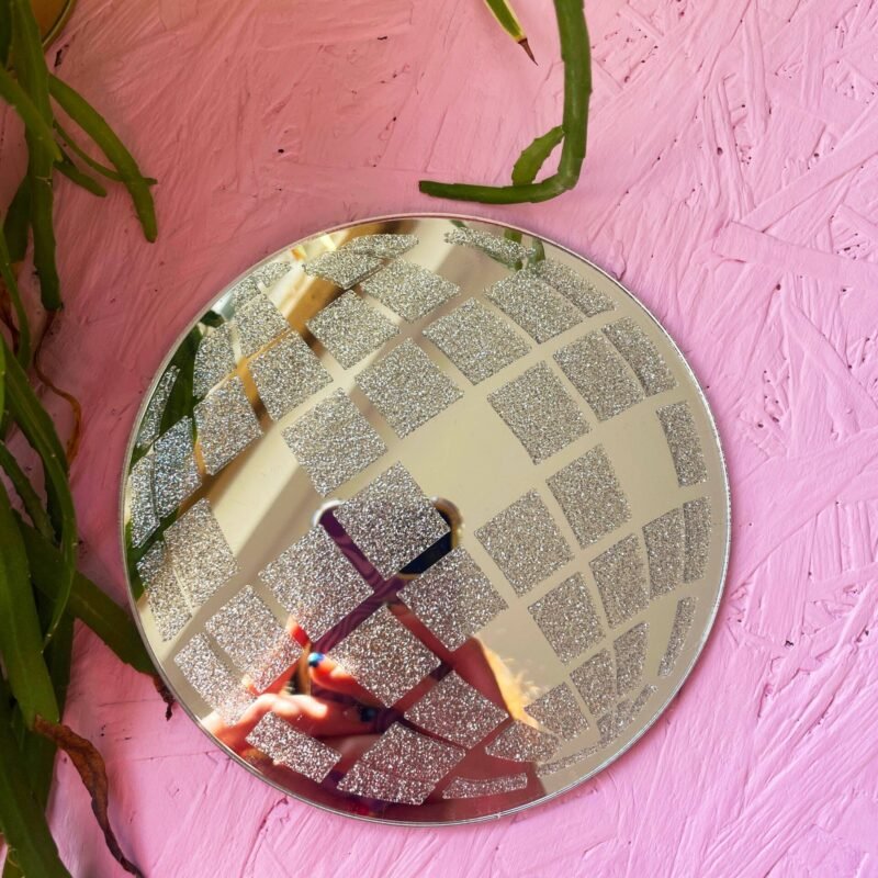 Retro Disco Ball Mini Mirror: Silver Glitter