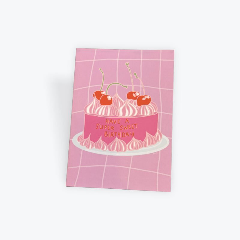 Retro Pink Cherry Cake Birthday Card