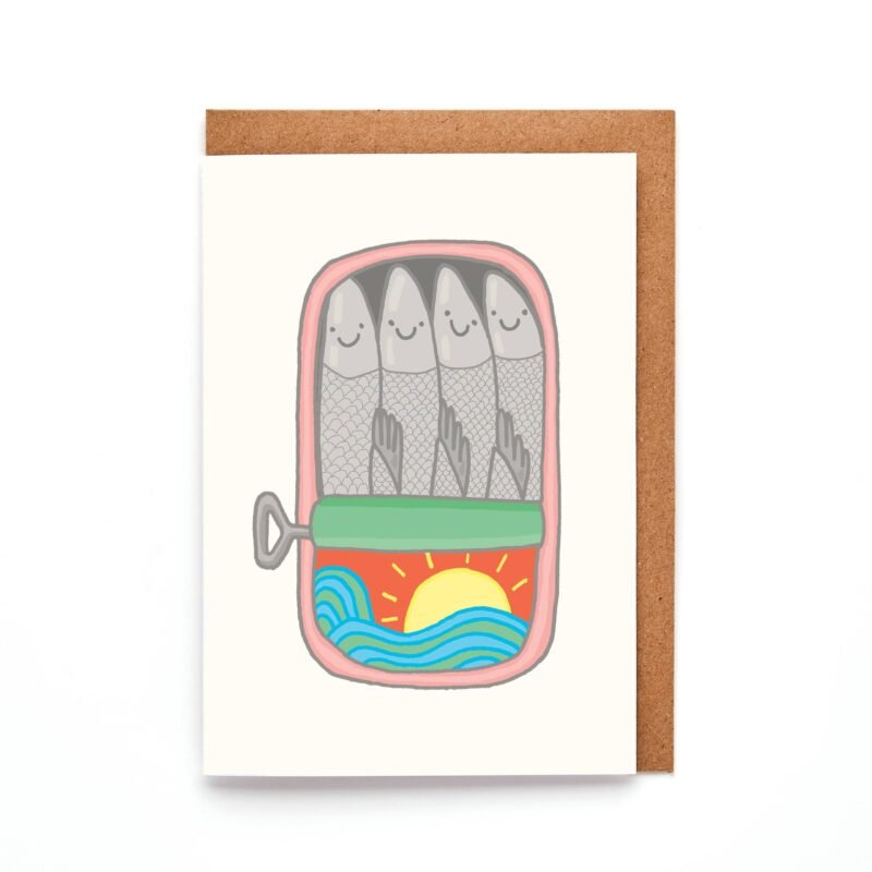 Sardine Tin Mini A7 Greeting Card | Quirky Fish Design
